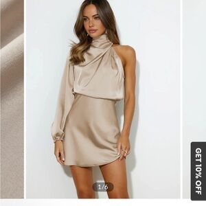 Elegant One-Shoulder Satin Dress in Champagne